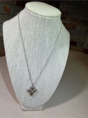 Homemade, Delicate Silver-tone Cross Pendant Necklace with gold-tone Accents